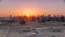 Sunset with skyline of Downtown Dubai in the evening timelapse.