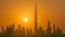 Sunset with skyline of Downtown Dubai in the evening timelapse.