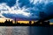 sunset skyline of philadelphia pennsylvania from camden new jersey with benjamin franklin bridge