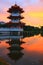 Sunset in a Small Lake with Pagoda