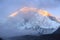 Sunset on snow capped mountain on the way to everest base camp