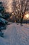 Sunset on snowy street