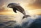 Sunset Soar: A Majestic Dolphin\\\'s Promotional Greeting in Shaded