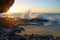 Sunset on splashing wave at Table Rock Beach in South Laguna Beach,California.