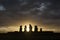 Sunset at the statues of Ahu Tahai at Easter Island Rapa Nui/ Isla de Pascua