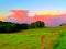 Sunset and a storms coming. Australia farm green grass