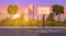 Sunset street basketball court cartoon background