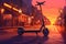 Sunset Street Parked Electric Scooter. Generative AI