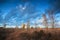 Sunset sunlight over autumn marsh