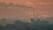 Sunset sunrise city smoke tubes aerial panorama 4k time lapse belarus
