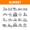 Sunset Or Sunrise Collection Icons Set Vector