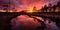 sunset, sunrise, dusk, twilight swamp. flooded landscape. rural lake, creek, swamp. Okavango Delta, Botswana.