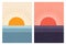 Sunset sunrise in sea. Abstract mid-century modern Scandinavian landscape. Minimal art nature background