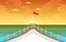 Sunset Sunrise Sea Ocean Landscape View on Cruise Ship Deck Illustration