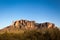 Sunset and the Superstition Mountains at sunset in Arizona.