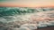 Sunset surf splashing on tranquil coastline Beauty generated by AI