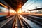 Sunset Symphony Railway Station in Europe - Industrial Landscape with Motion Blur and Orange Sunlight, Embracing the Spirit of