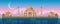 Sunset at Taj Mahal in Agra, India, panoramic city vector