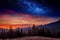 Sunset in Tatras mountain in Zakopane with stars, Poland