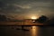 Sunset on the Taungthaman Lake near Ubein bridge, Amarapura in Myanmar.