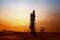 Sunset time of oil pump, oil industry equipment