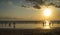 Sunset time and people at Kuta Beach, Bali-Indonesia