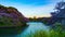 A sunset timelapse of Chidorigafuchi pond with cherry trees in Tokyo in spring wide shot panning