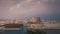 Sunset timelapse over the Major Cathedral and Fort Saint-Jean at the entrance of ole port in Marseille, France