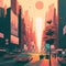 Sunset at Times Square Cell-Shaded Landscape AI Generative