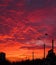 Sunset tonight. Black street lanterns on the background of orange red blue sky