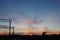 Sunset at the train stop with beautiful deep blue sky and red clouds