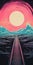 Sunset Train Track: Crisp Neo-pop Illustration With Vintage Poster Design