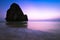 Sunset at tropical beach landscape. Ocean coast with rock format