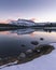 Sunset at Two Jack Lake with the first snow of the year