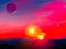 Sunset with Two Suns Fantasy Planet Landscape