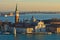 Sunset in Venice, telephoto view of San Giorgio Maggiore church