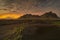 Sunset at Vestrahorn, a 454 metre tall scree mountain, mainly made up of gabbro and granophyre rocks Stokksnes peninsula, East