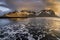 Sunset at Vestrahorn Mountain and Stokksnes beach. Iceland