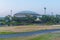 Sunset view of Adelaide oval viewed behind torrens river in Australia