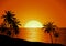 Sunset view in beach with palm tree