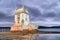 Sunset view of Belem Tower on a cloudy autumn evening, Lisbon, P