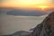 Sunset view from Biokovo mountains, Dalmatian coast, Croatia