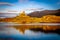 Sunset view of Castle Maol, a ruined castle located near the harbour of the village of Kyleakin, Isle of Skye, Scotland