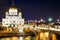 Sunset view of Cathedral of Christ the Savior in Moscow, Russia. bridge architecture and landmark, cityscape