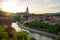 Sunset view of Cesky Krumlov old town in Czech Republic