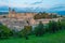 Sunset view of the cityscape of Urbino, Italy