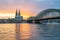 Sunset view of Cologne skyline in Cologne, Germany