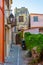 Sunset view of a colorful street in the old town of Rethimno at