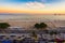 Sunset view of Copacabana beach and Avenida Atlantica in Rio de Janeiro