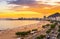 Sunset view of Copacabana beach and Avenida Atlantica in Rio de Janeiro